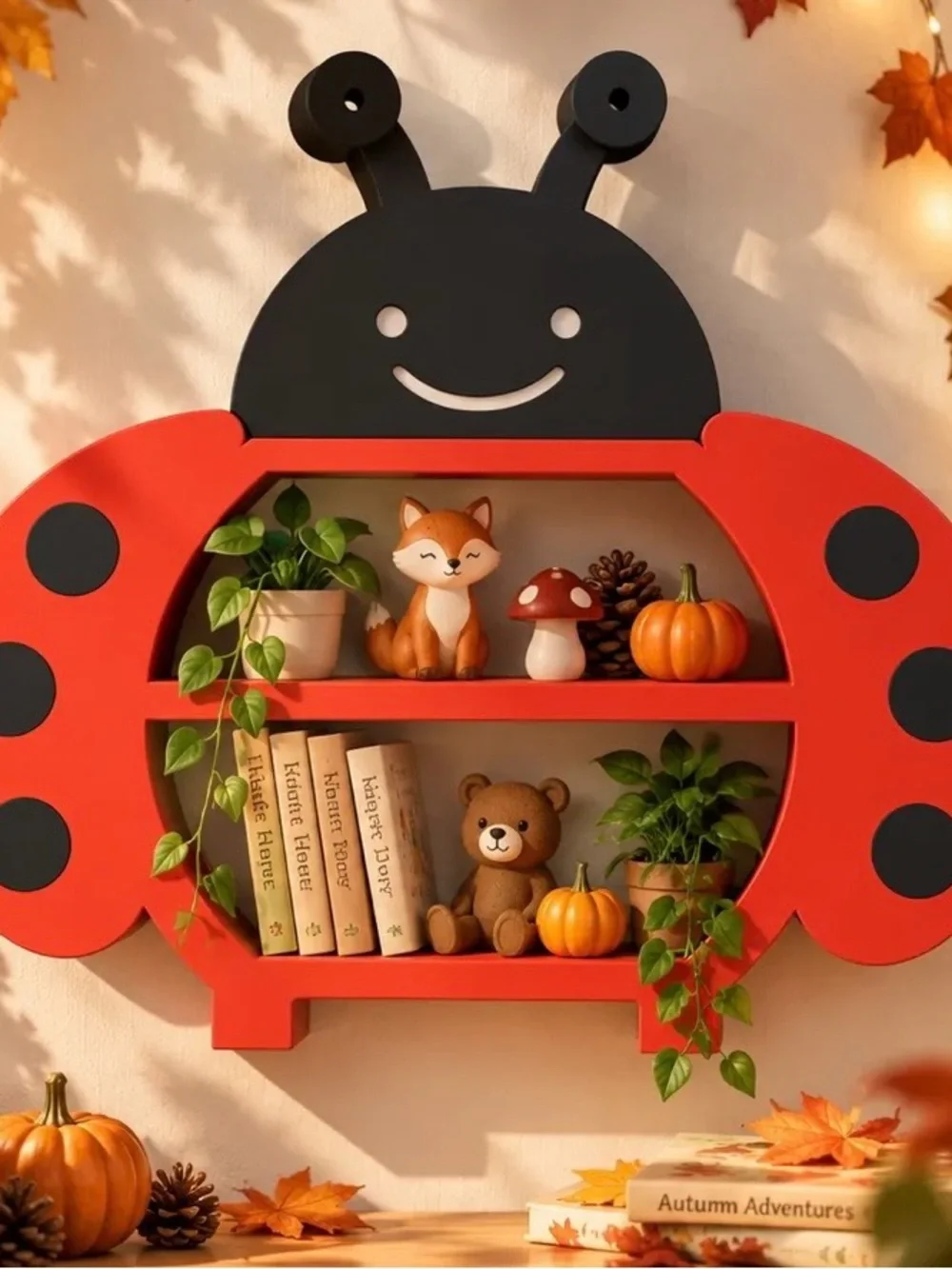 Red Ladybug cute table top or wall display shelf!